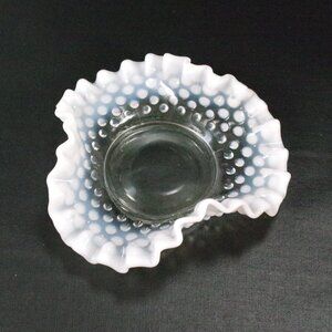 Vintage Fenton Moonstone Opalescent Hobnail Double Crimped Trinket Ring Dish